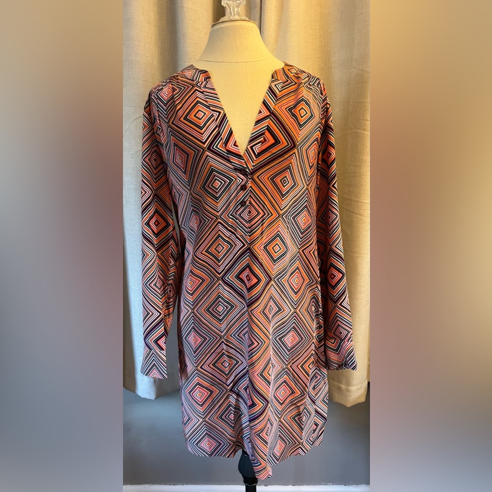 Trina Turk silk longsleeve geometric dress Size 6